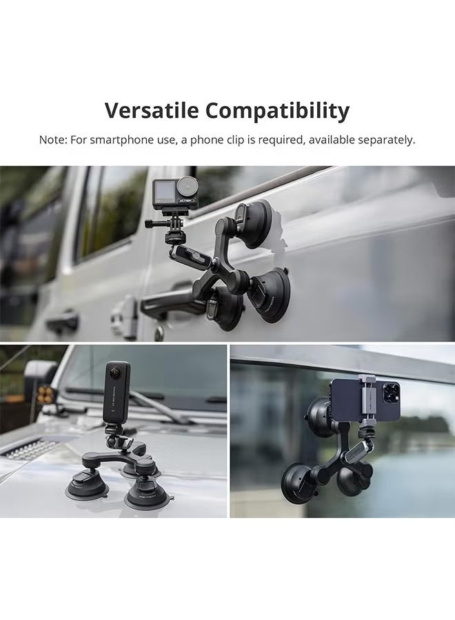 PGYTECH CapLock Triple Suction Mount Compatible for DJI OSMO Action 4/3/2, Gopro Hero 11/10/9/8 with 1/4"-20 Standard Thread Adapter, Action Camera and Smartphones for Insta360 ONE RS/R/ONE X3/X2 - Image 2